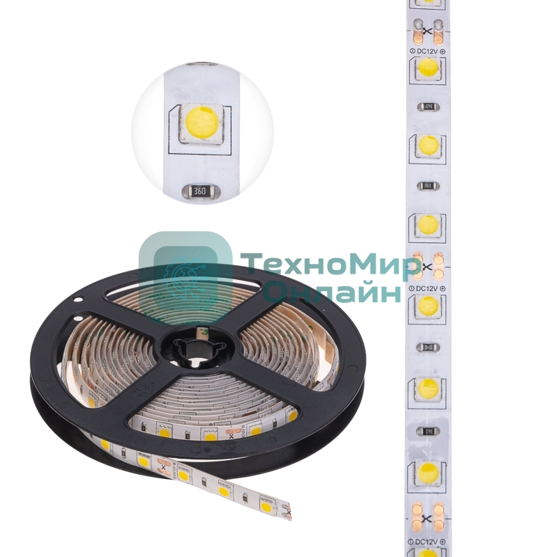 Лента светодиодная 3 м 12 В 5050 2700 К IP65 60 LED/м для БП с клеммами LAMPER