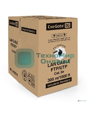 Кабель Exegate FTP 4 пары кат.5e, медь, экран, внешн. прокладка, без троса, бухта 305м, черный, PE