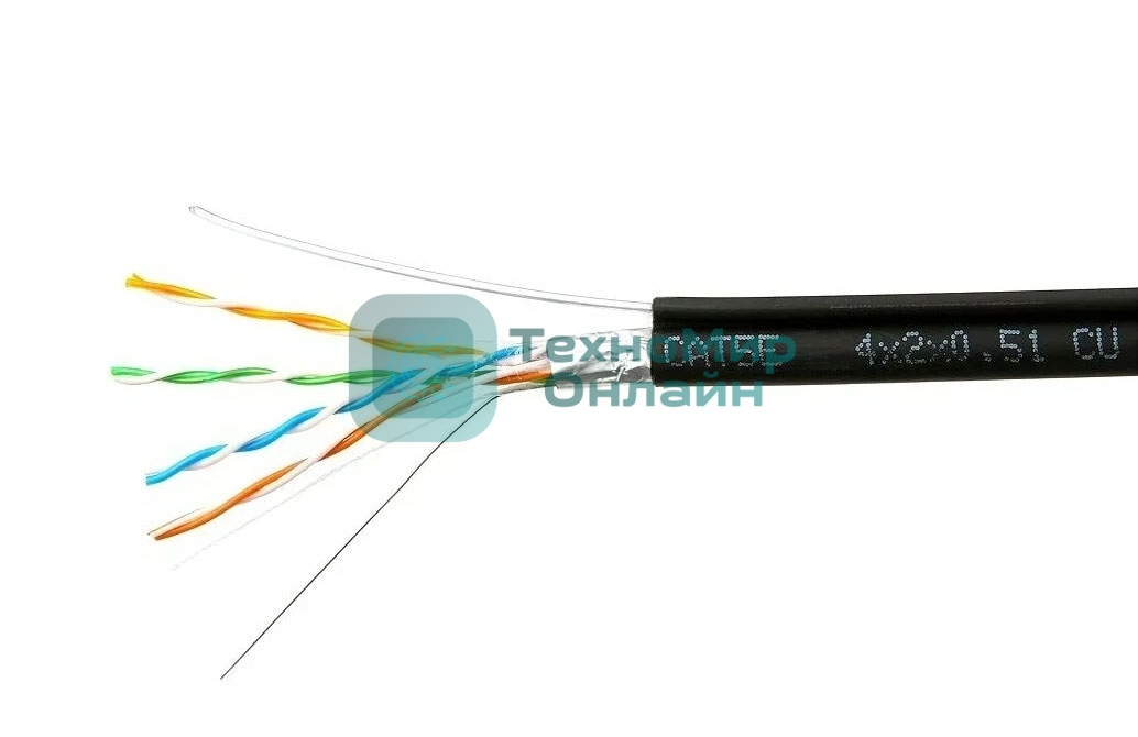 Кабель Cablexpert FPC-5051E-4-CU-OUTR, FTP outdoor 4x2x0.51 на тросу, медный, кат.5e, однож., 305м, coil, черный