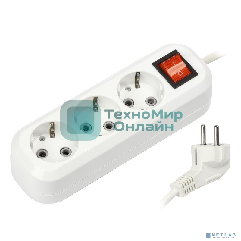 Удлинитель Smartbuy SBE-16-3-05-ZS 3 гнезда 5 метра 16А/3,5кВт с выключателем и заземлением ПВС 3х1 мм2