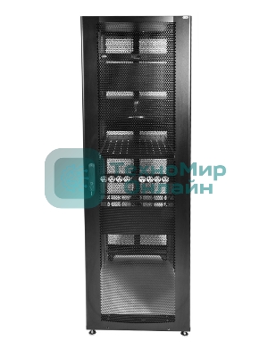 Шкаф серверный ПРОФ напольный 48U (600x1000) дверь перфор., задние двойные перфор., черный, в сборе (ШТК-СП-48.6.10-48АА-9005) (1 коробка)