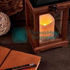 Декоративный фонарь Neon-night со свечкой, корпус из дерева, размер 14х14х35cм, теплый белый