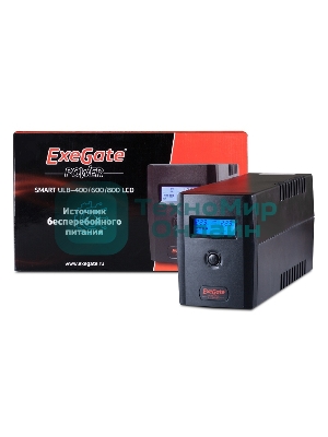 Источник бесперебойного питания ExeGate Power Smart ULB-800 LCD 800VA, черный, 2 евророзетки, USB