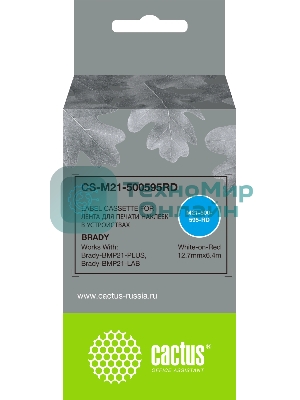 Картридж ленточный Cactus CS-M21-500595RD белый на красном 12.7x6.4 для Brady BMP21-PLUS, BMP21-LAB
