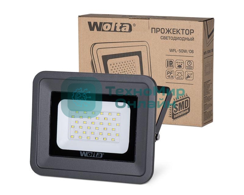 Светодиодный прожектор WOLTA WFL-50W/06 5500K 50 W SMD IP 65 цвет серый слим