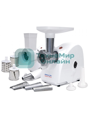 Мясорубка электрическая Аксион М32.02 белый, 1500 Вт, 1.7 кг/мин, защита от перегрузки, насадки - 5