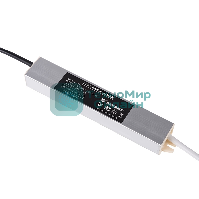 Источник питания Rexant тонкий 220 V AC/24 V DC 1 А 24 W с проводами, влагозащищенный (IP67)