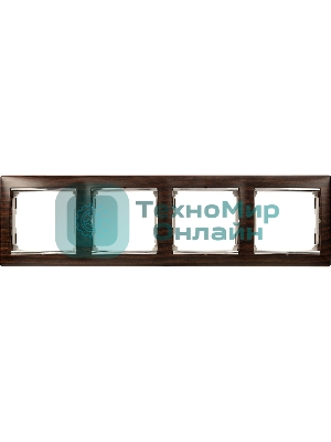 Рамка Valena 4 поста, горизонтальная, темное дерево/серебряный штрих