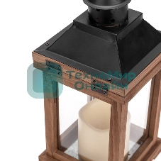 Декоративный фонарь Neon-night со свечкой, корпус из дерева, размер 14х14х35cм, теплый белый