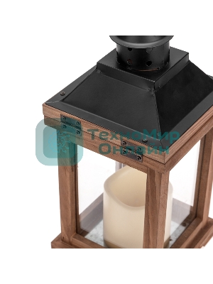 Декоративный фонарь Neon-night со свечкой, корпус из дерева, размер 14х14х35cм, теплый белый