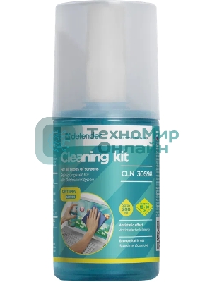 Чистящий спрей Defender для экранов/пластиковый флакон с пульверизатором 200 мл + микрофибра 20 х 20 см/Беларусь