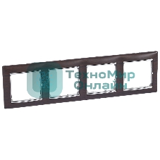 Рамка Valena 4 поста, горизонтальная, темное дерево/серебряный штрих