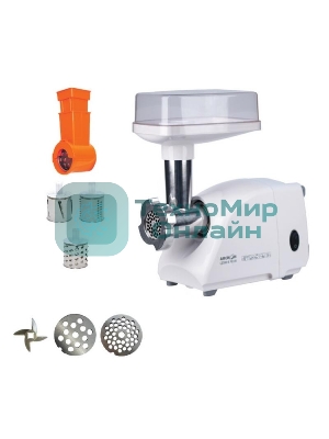 Мясорубка электрическая Аксион М14.03 белый, 600 Вт, 0.7 кг/мин, защита от перегрузки, насадки - 4