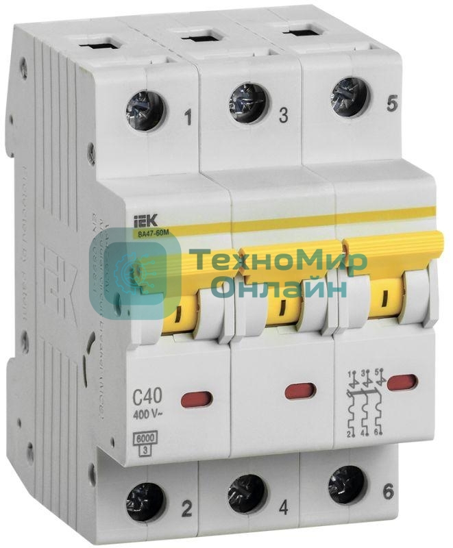 Выключатель автоматический трехполюсный ВА47-60M 3Р 40А 6кА С MVA31-3-040-C IEK