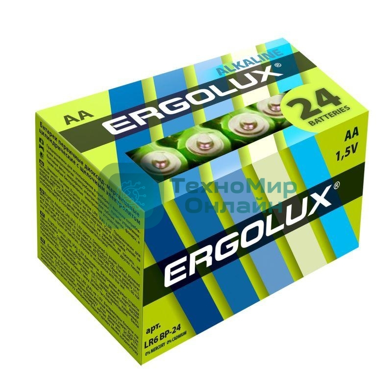 Элемент питания алкалиновый Ergolux LR6 Alkaline BP-24 (уп.24шт)