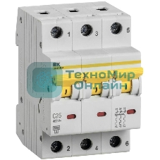 Выключатель автоматический трехполюсный ВА47-60M 3Р 25А 6кА С MVA31-3-025-C IEK