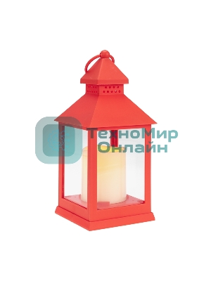 Декоративный фонарь Neon-night со свечкой, красный корпус, размер 10,5х10,5х24см, теплый белый