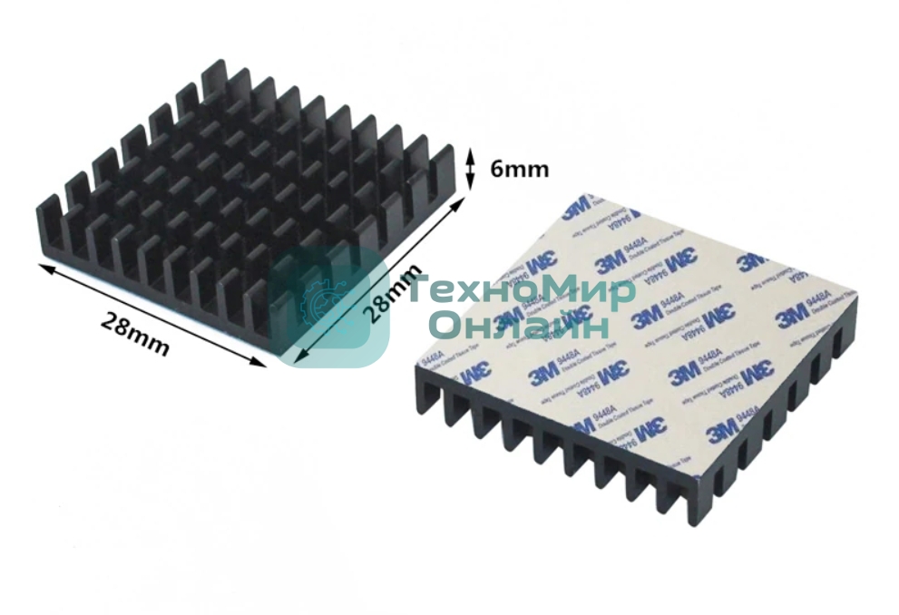 Аллюминиевый радиатор 3M 9448A 28х28х6 мм с термоскотчем