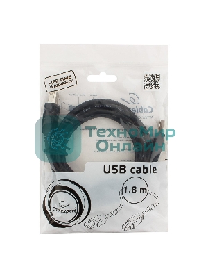Кабель USB2.0 Pro Cablexpert CCF2-USB2-AMBM-6, AM/BM, 1.8м, экран, 2феррит.кольца, черный, пакет