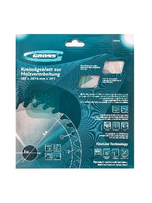 Пильный диск по дереву Gross ф185 х 20 мм, 24 зуба + кольцо 20/16мм