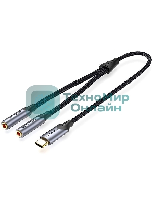 Переходник-разветвитель Vention гибкий USB-C M/Jack 3.5 мм F x 2 - 0.3 м