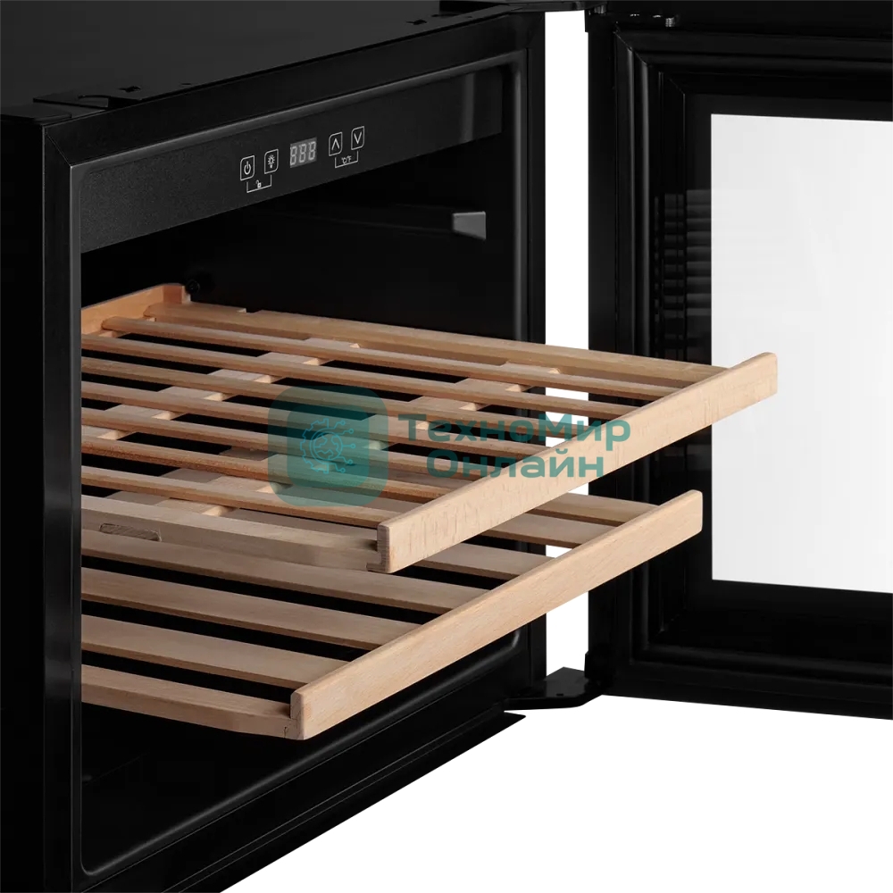 Винный шкаф Kuppersberg RBW 45, встраиваемый, High-Tech, объем 62 л, вместимость 28 бутылок, диапазон температуры 5-20 градусов, 2 полки из бука, LCD дисплей, уровень шума 40 дБ, черный