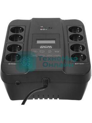 Источник бесперебойного питания Powercom Back-UPS SPIDER, Line-Interactive, LCD, AVR, 900VA/540W, Schuko, USB, black (1456263)