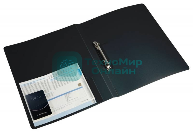 Папка на 2-х кольцах Бюрократ -0827/2RBLCK A4, пластик, 0.7мм корешок 27мм, внутренний и торцевой карман, черный