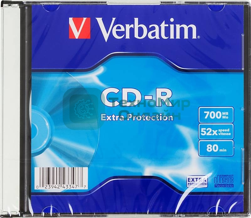 Диск CD-R Verbatim 700Mb 52x Slim case (200шт) (43347)