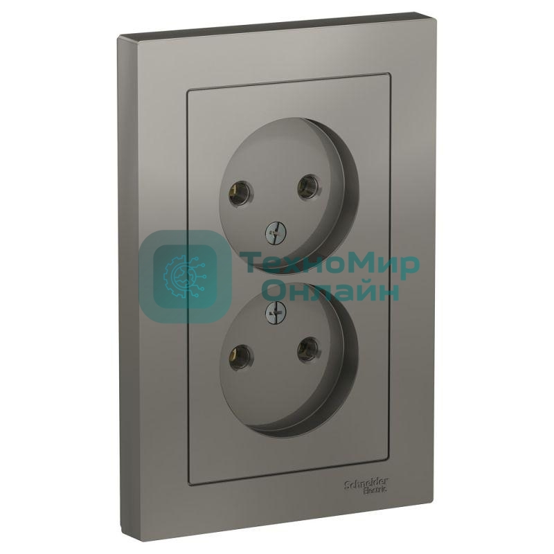 Розетка 2-м СП AtlasDesign 16А IP20 без заземл. в сборе сталь SchE ATN000920