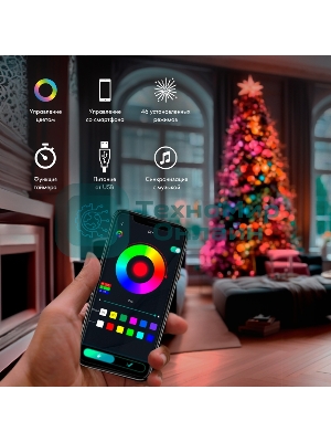 Гирлянда Neon-night смарт Нить из росы с крупными светодиодами 10м, 100LED RGb, IP20, прозрачный провод, USB