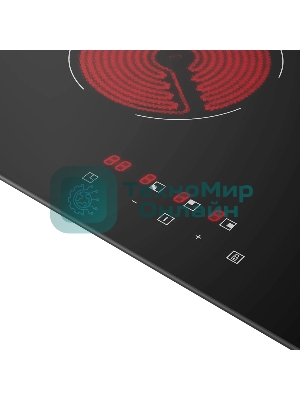 Варочная панель Monsher, High-Tech, Hi-Light, 45 см, 3 конфорки, 9 уровней мощности, сенсорное управление, автоматическое отключение, индикация остаточного тепла, таймер, черный