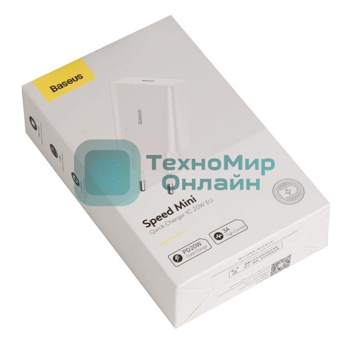 Сетевое зарядное устройство BASEUS Speed Mini, один порт Type-C, 20W, 5V, 3.0A, белый
