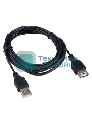 Кабель-удлинитель USB2.0 Гарнизон GCC-USB2-AMAF-3M, AM/AF, медь, 3м, черный, пакет