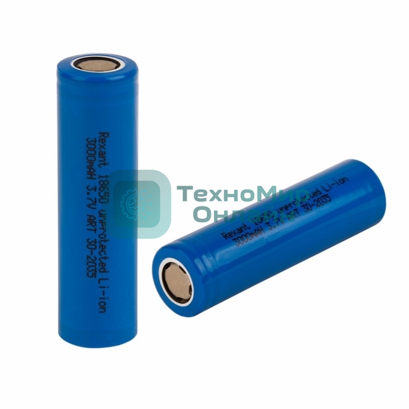 Высокоемкостный аккумулятор Rexant 18650 unprotected 20 А Li-ion 3000 mAH 3.7 В