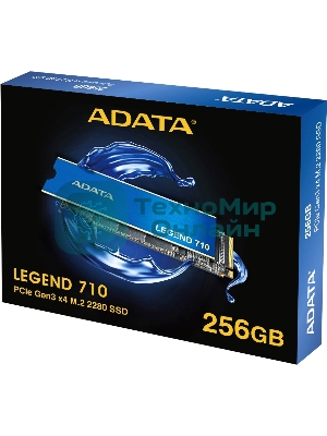 Накопитель SSD ADATA LEGEND 710, 256Gb, PCIe 3.0 x4, M.2 2280, NVMe, R/W 2100/1000, с радиатором