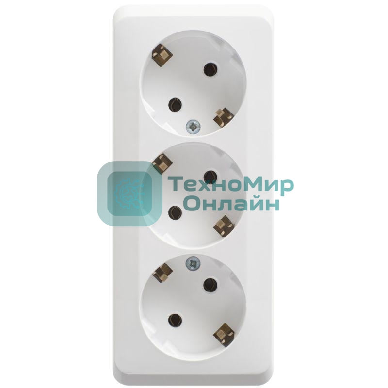 Тройная розетка Schneider Electric ЭТЮД O/У с заземлением без шторок 16А 250B, белый,
