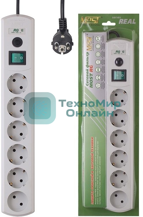 Сетевой фильтр Most RG 3 м, 6 розеток, белый, коробка