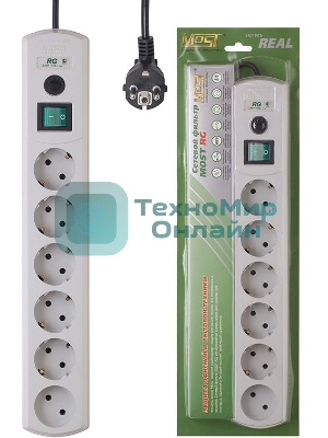 Сетевой фильтр Most RG 3 м, 6 розеток, белый, коробка