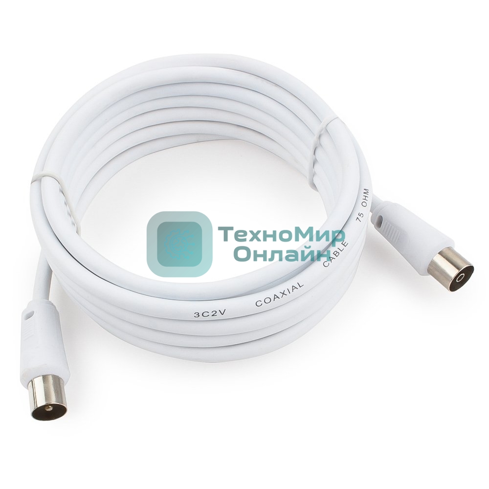 Кабель телевизионный Cablexpert CCV-515-W-3M, Coaxial M/F, белый, 3м