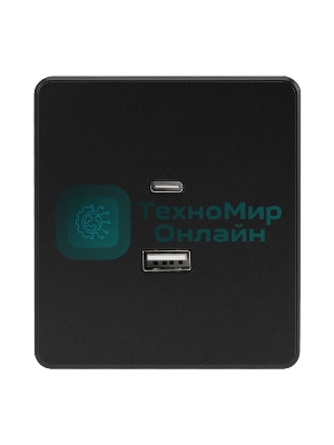 Розетка Kranz ROUND USB-A+Type-C 3А с функцией быстрой зарядки оникс