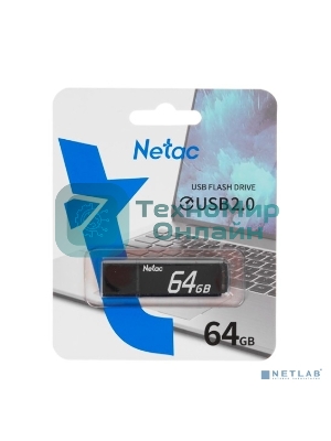 Флешка USB Netac U351 (NT03U351N-064G-20BK), 64Gb, USB 2.0, R/W 25/10, черный