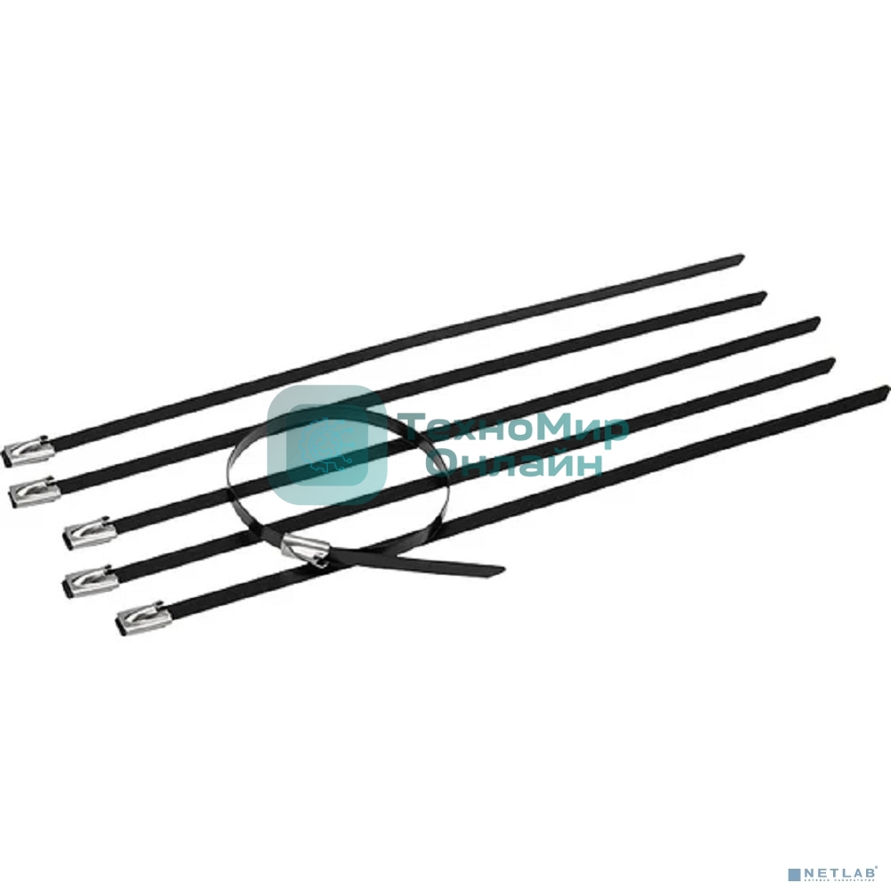 Стяжка кабельная Rexant (07-0308-5) стальная (304) с полимерным покрытием 300x4,6мм (50 шт/уп)