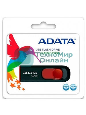 Флешка USB ADATA Classic C008 (AC008-16G-RKD), 16Gb, USB 2.0, R/W 30/6, черный/красный