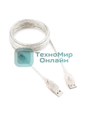 Кабель Cablexpert USB2.0 Pro, AM/AF, 3м, экран, 2 феррит.кольца, прозрачный (CCF-USB2-AMAF-TR-10)