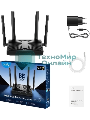 Маршрутизатор Cudy BE3600 Gigabit Dual Band Wi-Fi 7 Mesh Router, Chipset Broadcom, 802.11be/ax/ac/a/b/g/n, 2882Mbps at 5GHz + 688Mbps at 2.4GHz, 5 x 10/100/1000Mbps Ports, 4 x 5dBi fixed antennas, WiFi router/AP/Repeater/WISP Mode, PPTP/L2TP/OpenVPN/WireGuard, MLO, MU-MIMO, Guest network, WPS, DDNS, IPv6, IPTV, WOL, WPA3, TR069/TR098/TR111/TR181, Cudy APP