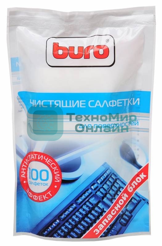 Салфетки Buro BU-Zsurface, 100 шт для поверхностей мягкая упаковка 100шт влажных