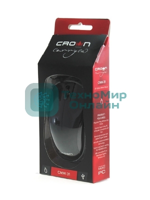Мышь проводная Crown CMM-128 черный, 1000 dpi, USB, кнопки - 2