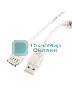 Кабель Cablexpert USB2.0 Pro, AM/AF, 3м, экран, 2 феррит.кольца, прозрачный (CCF-USB2-AMAF-TR-10)