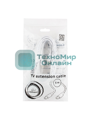 Кабель телевизионный Cablexpert, CCV-515-W-5M, Coaxial M/F, белый, 5м